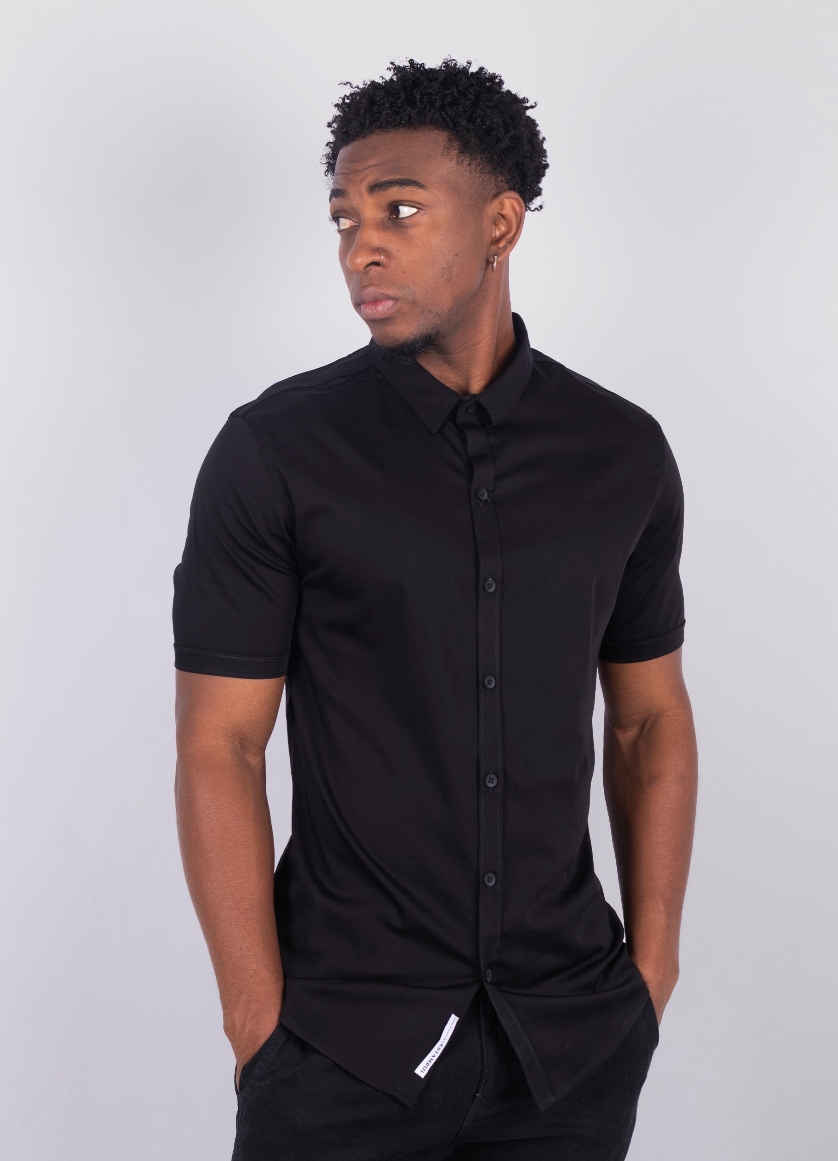 Camisa hombre cuello alto Negra Estambul STB